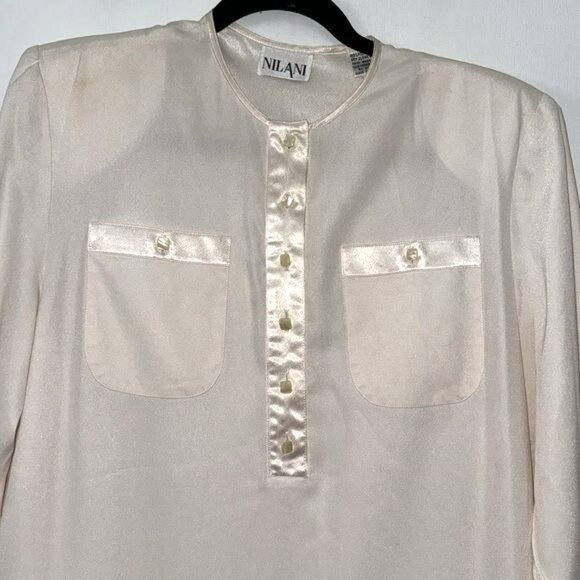 Nilani Womens Size 12 Cream Long Sleeve Polyester Dress With Pleated Hem - Picture 2 of 8